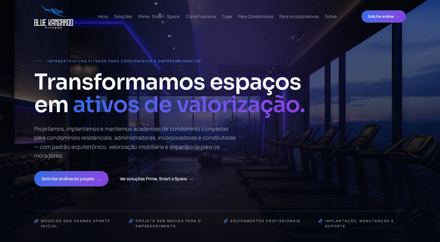 Hero do site da Blue Kangaroo Fitness em desktop